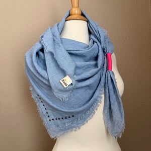 Oversized Blue Square Scarf 45”x45” Frayed Edges Stud Detail Lightweight Wrap